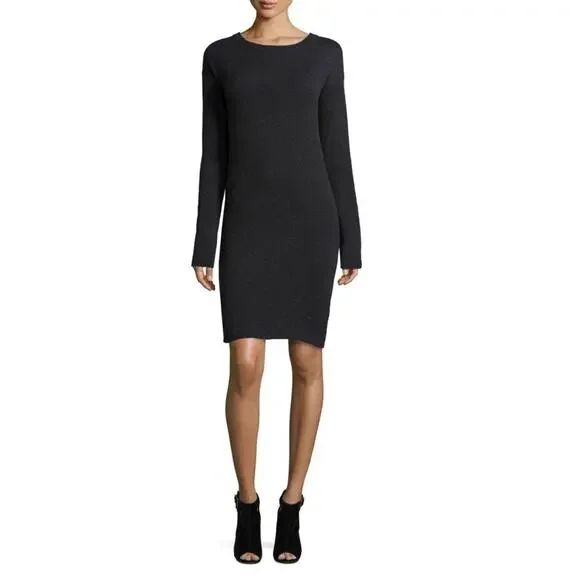 360 Cashmere Sweater Dress Women S Charcoal Gray Open Back Long Sleeve Flawed - Picture 2 of 12